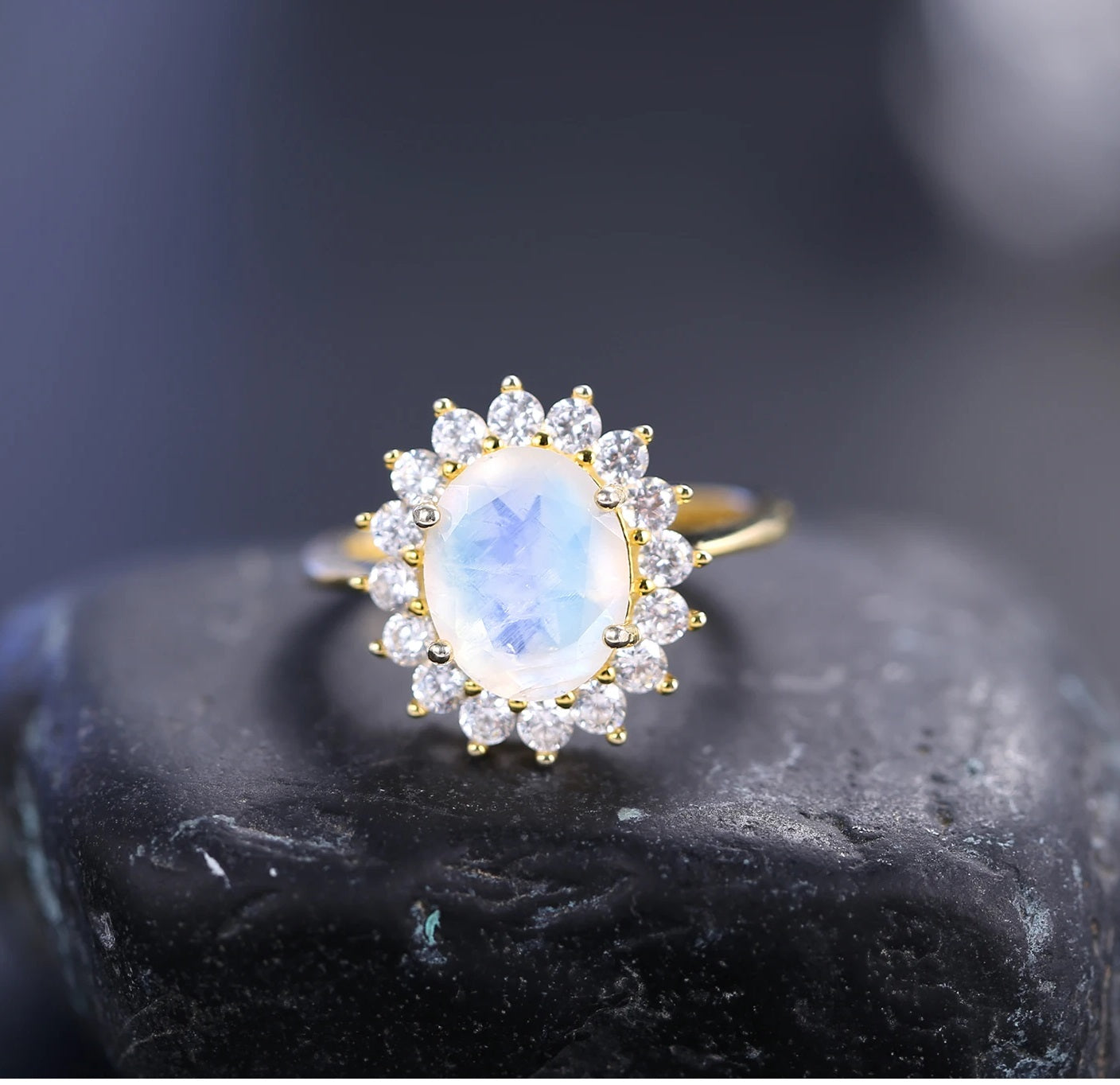 New Silver Opal-like / Moonstone-like authentic Ring, size 8