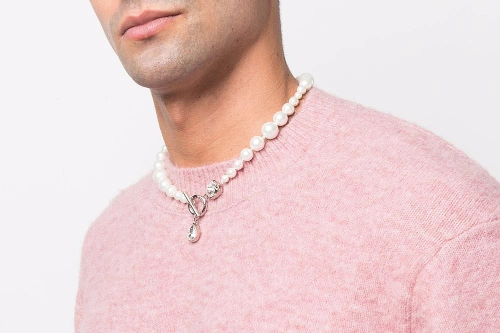 Pearl Necklace Men Fashion, Mens Pearl Choker Necklace