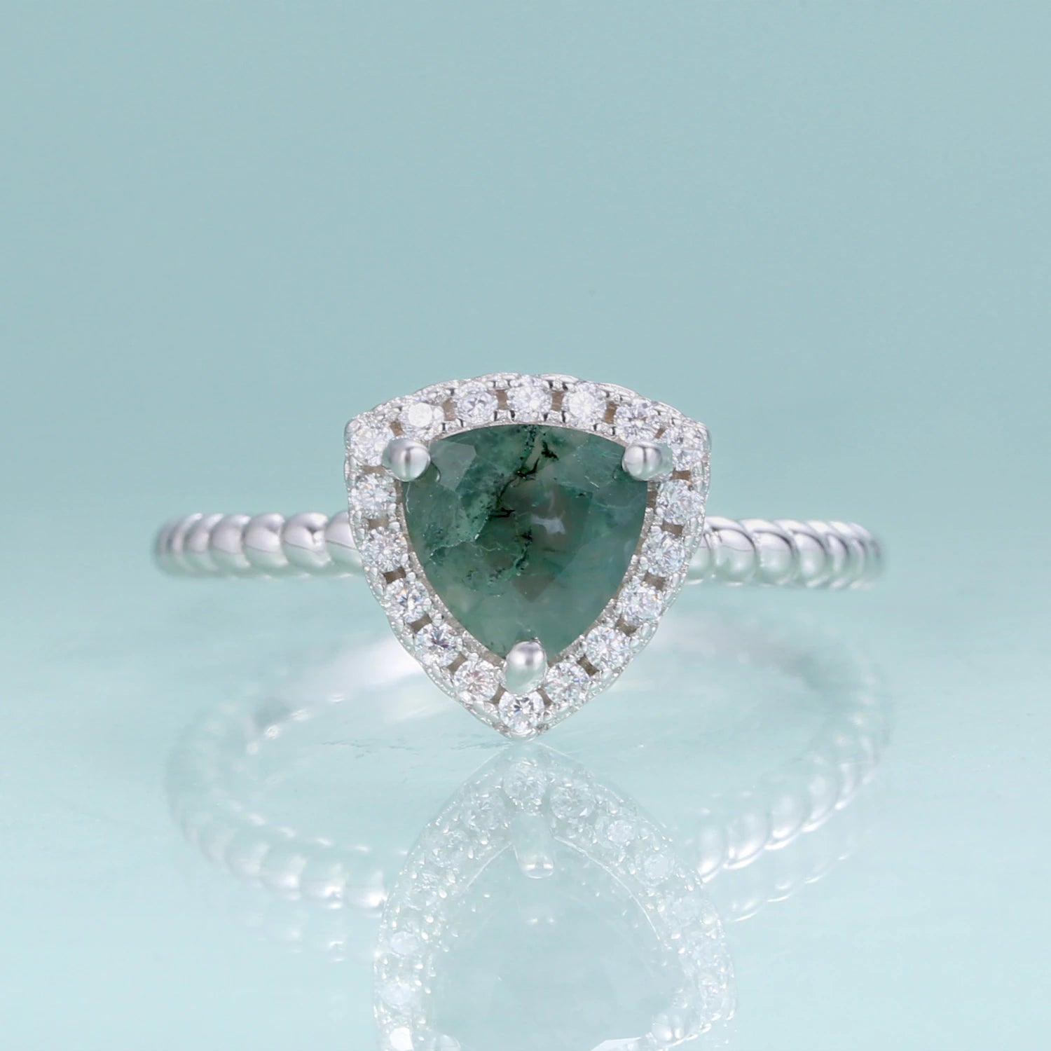 Michooyel S925 1.5ct Natural Moss Agate Ring Sterling Silver Aquatic Agate Engagement Ring for Women Unique Stone Wedding Band Jewelry Gift for Women Girls Gold, Cubic Zirconia