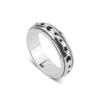 Moon and star spinner ring spinning ring for anxiety sterling silver