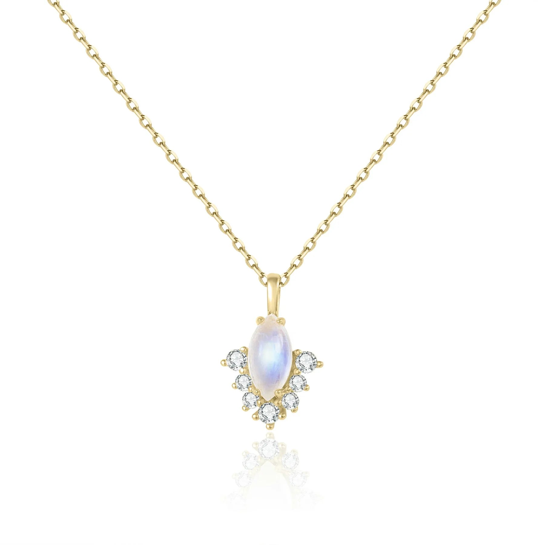 Dainty moonstone necklace with diamond cz stones cute necklace - Main Image