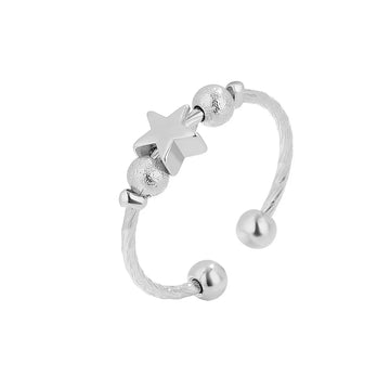 Bead fidget ring with a star sterling silver anxiety ring