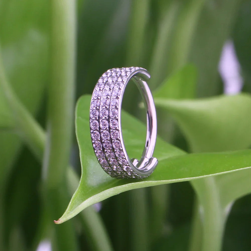 Thick conch hoop chunky conch ring with three layers of diamonds titan