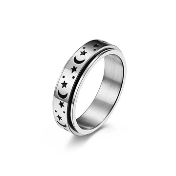 Moon and star anxiety ring stainless steel
