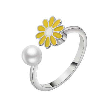 Anxiety ring for women red yellow and white flower sterling silver