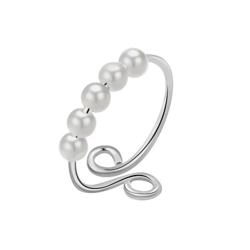 Pearl anxiety ring pearl beads sterling silver spinner ring