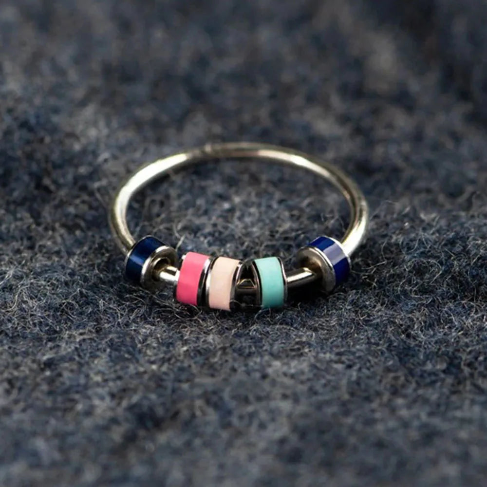 Anxiety bead ring with colorful beads sterling silver Rosery Poetry