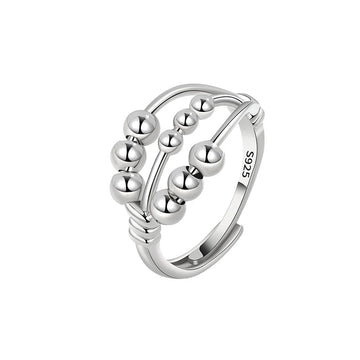 Beaded anxiety ring sterling silver fidget bead ring layered ring
