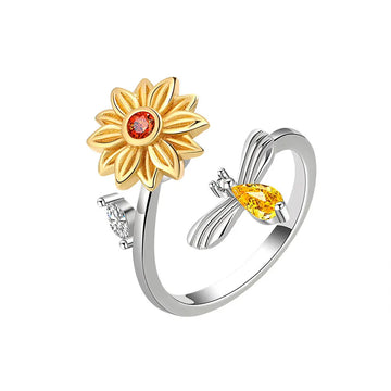 Anxiety spinner ring sunflower and bee sterling silver