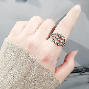 Beaded anxiety ring sterling silver fidget bead ring layered ring