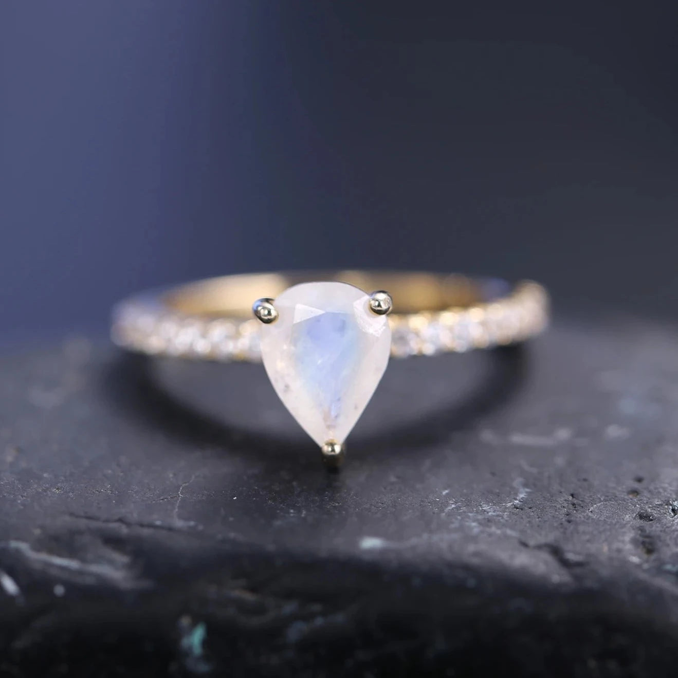 Pear Shaped Moonstone Engagement Ring Vintage Rainbow Moonstone Ring Rose Gold Marquise Moissanite Ring Unique Ring deals Dainty Promise Ring