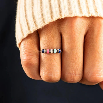Anxiety bead ring with colorful beads sterling silver