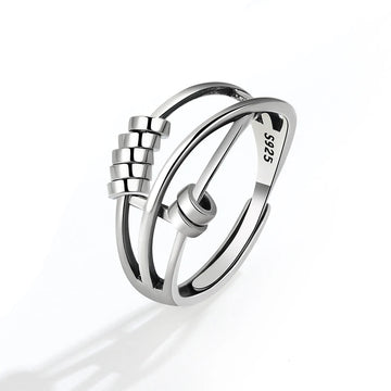 Fidget bead ring anti-stress sterling silver
