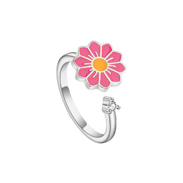 Spinner ring for anxiety pink and green daisy flower