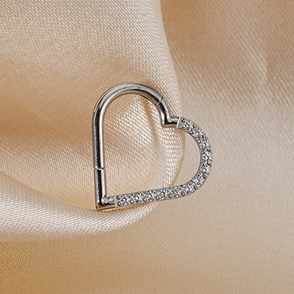 Heart daith piercing implant-grade titanium 16 gauge with CZ Ashley Piercing Jewelry