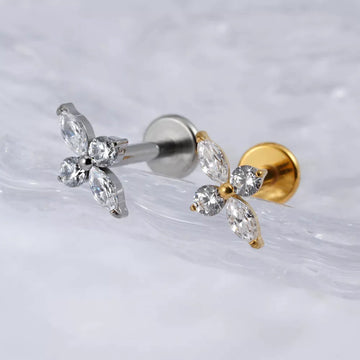 Titanium flat back stud with CZ stones gold silver 16G stud earring nose stud