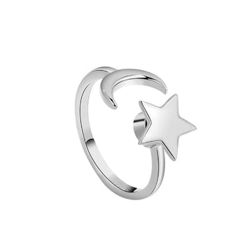 Anxiety relief ring moon and star sterling silver