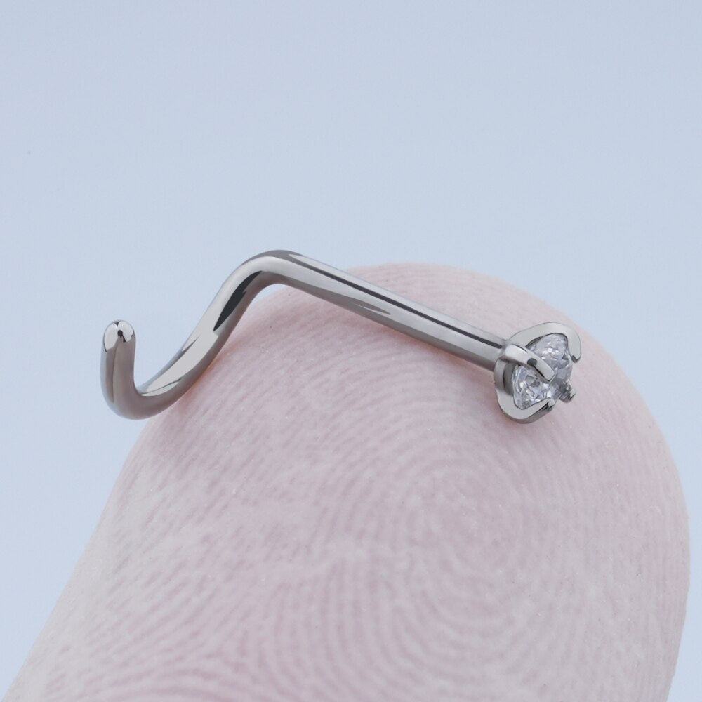 Corkscrew nose ring with round CZ different colors titanium 20G Rosery Poetry