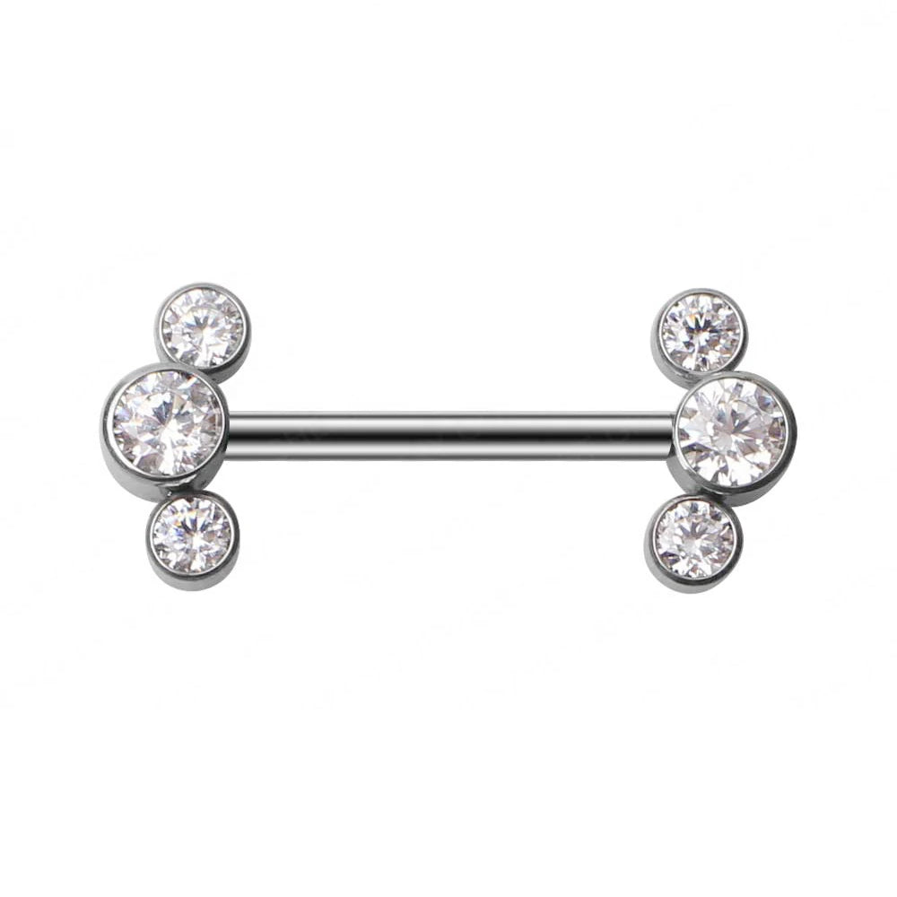 Diamond nipple bar titanium 14G internally threaded 14mm 16 mm 3 CZ st