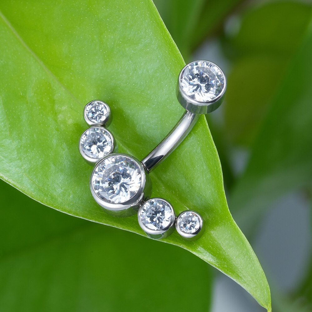 Set 3 Anelli Ombelico In Acciaio Chirurgico 316L Con Zirconi - Cuore, Farfalla E Diamante - Foto 7