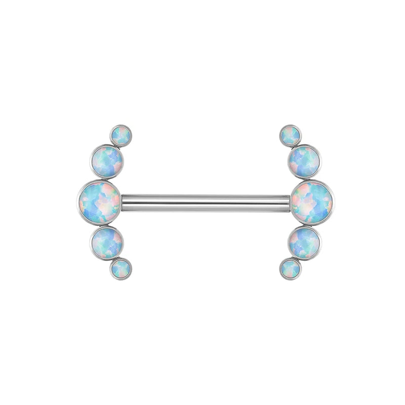 Long nipple piercing bar 14G titanium with opal 14mm 16mm internally-t