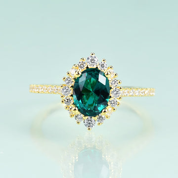 Green emerald wedding ring oval cut yellow gold art deco
