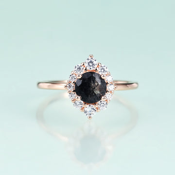 Black rutilated quartz ring engagement ring