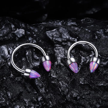 Opal nose hoop with spikes titanium septum ring horseshoe barbell 16G blue opal white opal purple opal