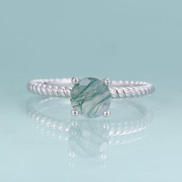 Women's moss agate ring solitaire ring minimalist and dainty in silver
