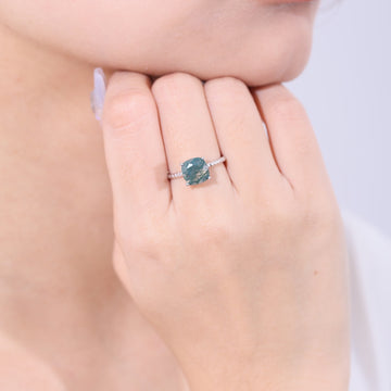 Natural moss agate ring square shape in silver