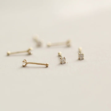 14K gold nose stud tiny and cute with a crystal
