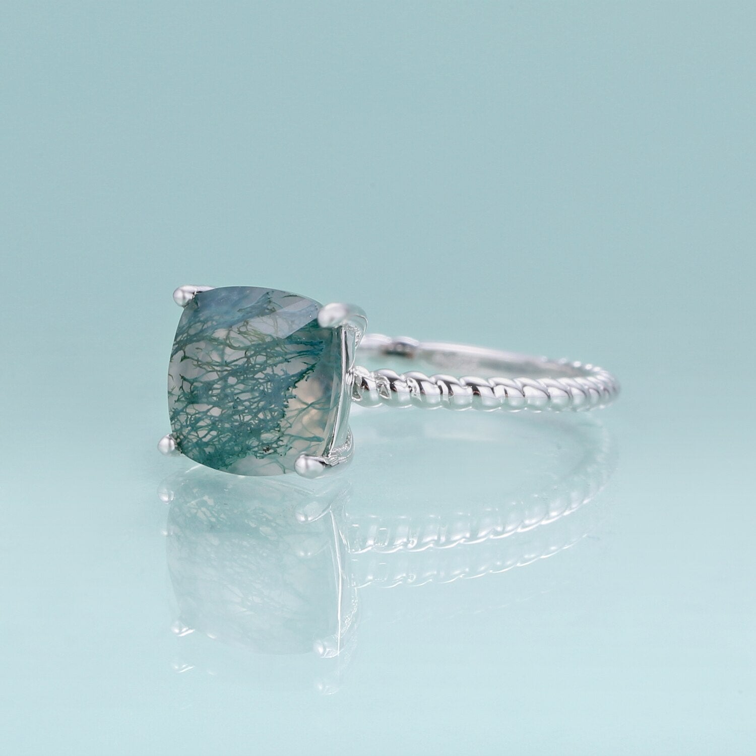 Natural moss agate ring square shape in silver Rosery Poetry