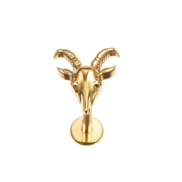 Goat stud gold and silver titanium internally threaded goat head stud earring 16G