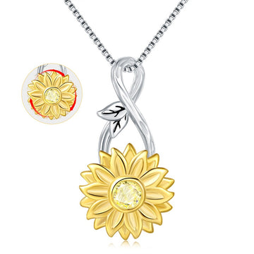 Spinner necklace with a sunflower in sterling silver