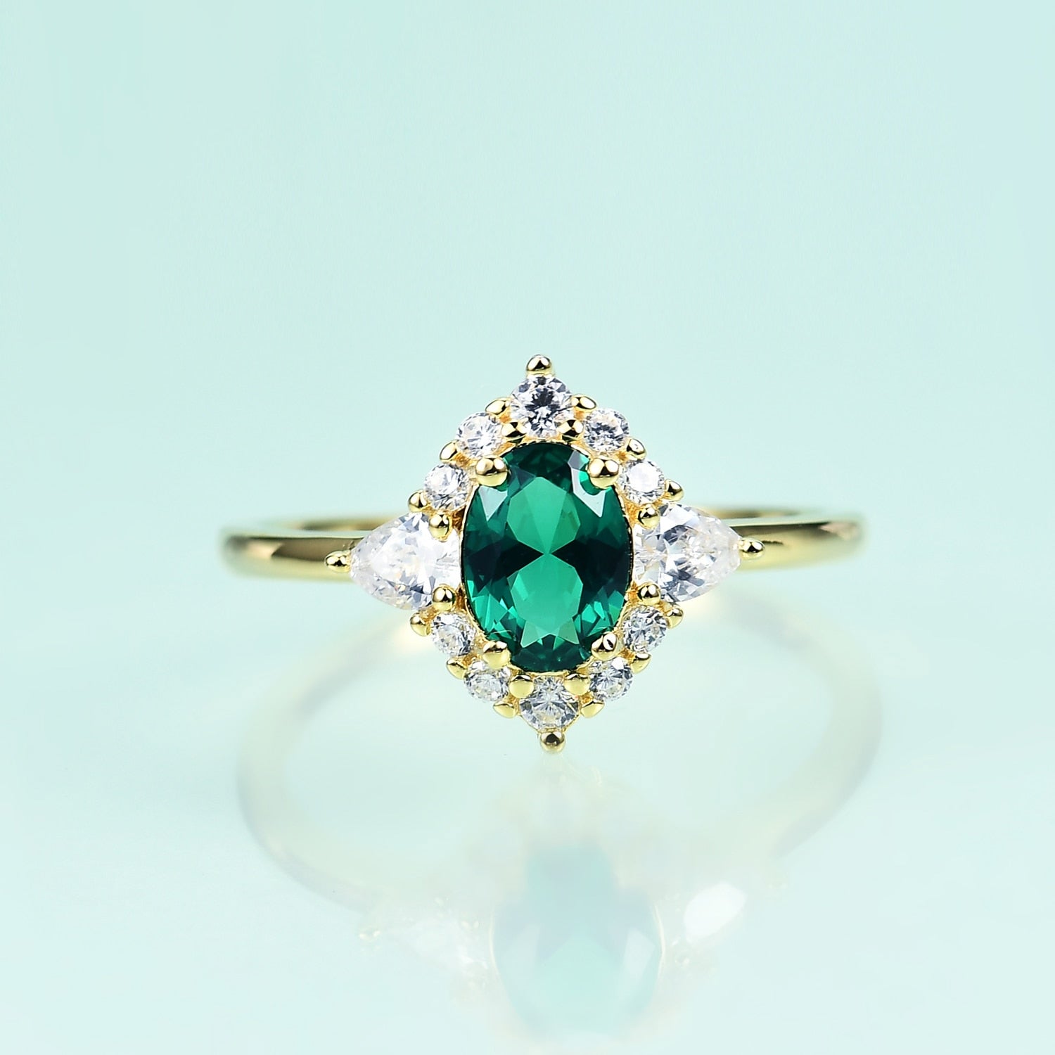 Gold emerald ring with diamonds vintage style engagement ring Rosery Poetry