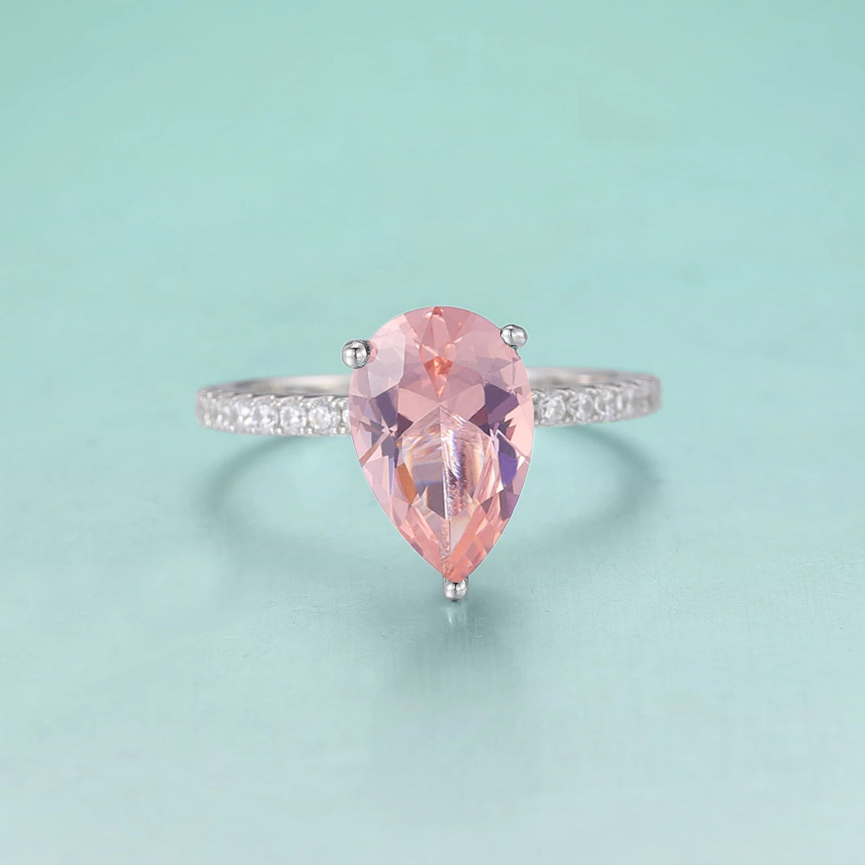 Bague morganite pêche poire coupée argent sterling