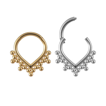 Triangle septum ring with beads implant grade titanium 8 mm gold
