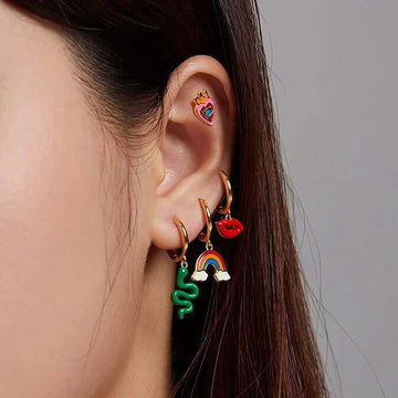 Green snake earring gold