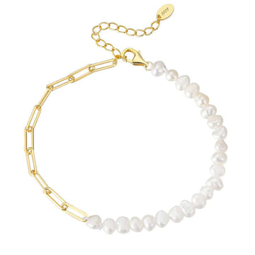 Pearl chain bracelet half pearl half chain bracelet