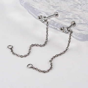 Brinco de corrente de titânio com corrente piercing helix com diamante transparente e piercing de concha de 3 pontos