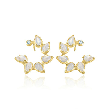 Boucles d'oreilles en grappe avec pierres de lune naturelles et boucles d'oreilles de mariage en grappe de topaze bleue