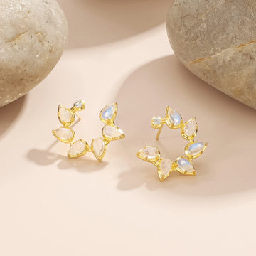 Boucles d'oreilles en grappe avec pierres de lune naturelles et boucles d'oreilles de mariage en grappe de topaze bleue