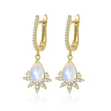 Boucles d'oreilles créoles en pierre de lune avec pierres cz diamant clair boucles d'oreilles pendantes en pierre de lune