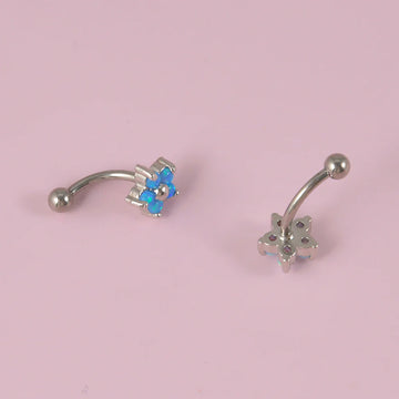 Opaler vertikaler Labret-Schmuck, weiß-blauer Opal-Titan, gebogenes Barbell-Rook-Piercing