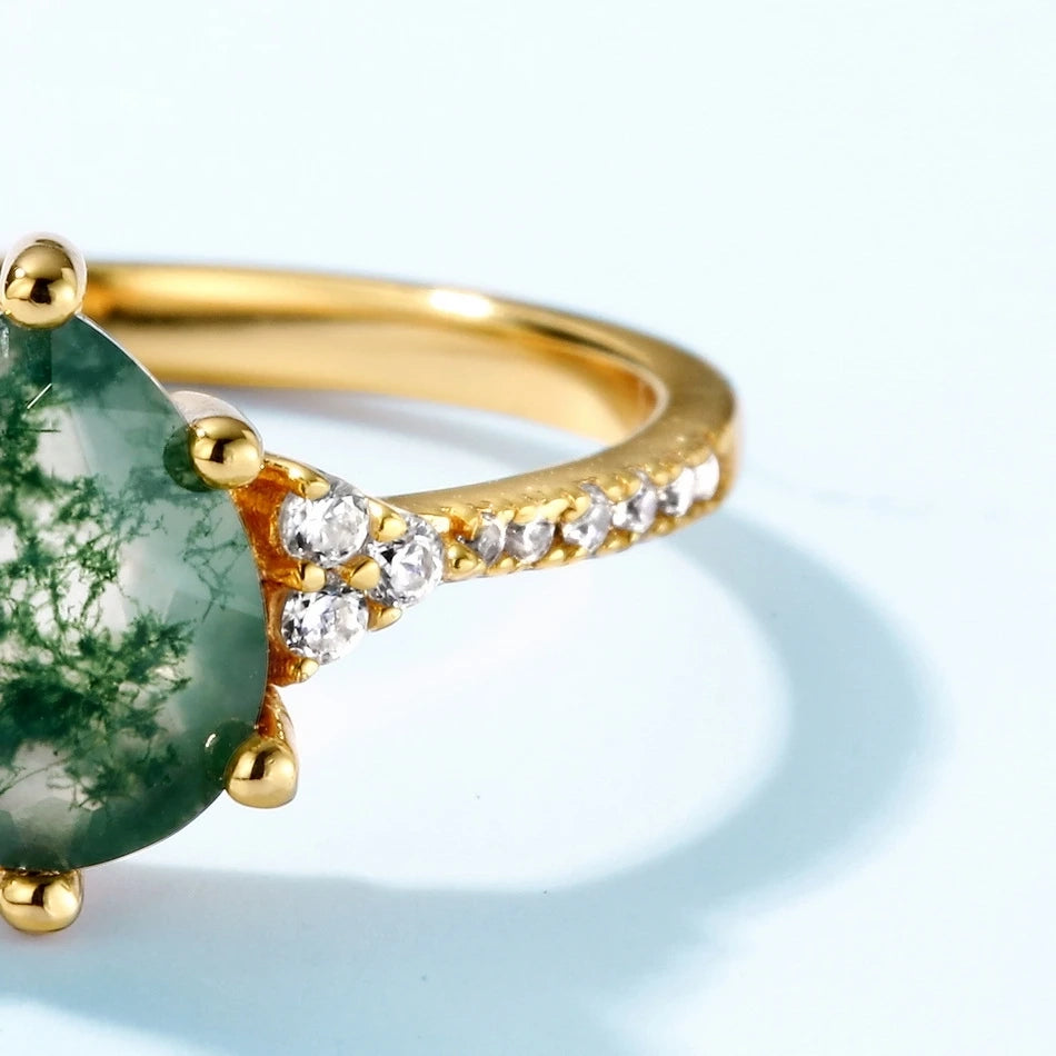 Moss agate gold ring natural moss agate crystal ring sterling silver ring Rosery Poetry