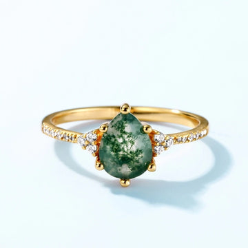 Anello in oro con agata muschiata, anello in cristallo con agata muschiata naturale, anello in argento sterling