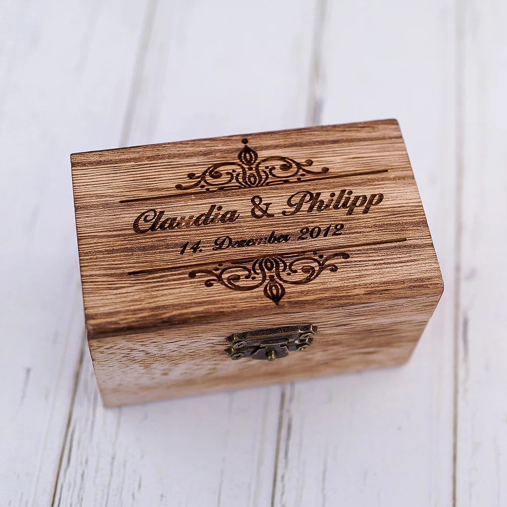 Caja para anillos personalizada hecha de madera de arce porta anillos estilo vintage