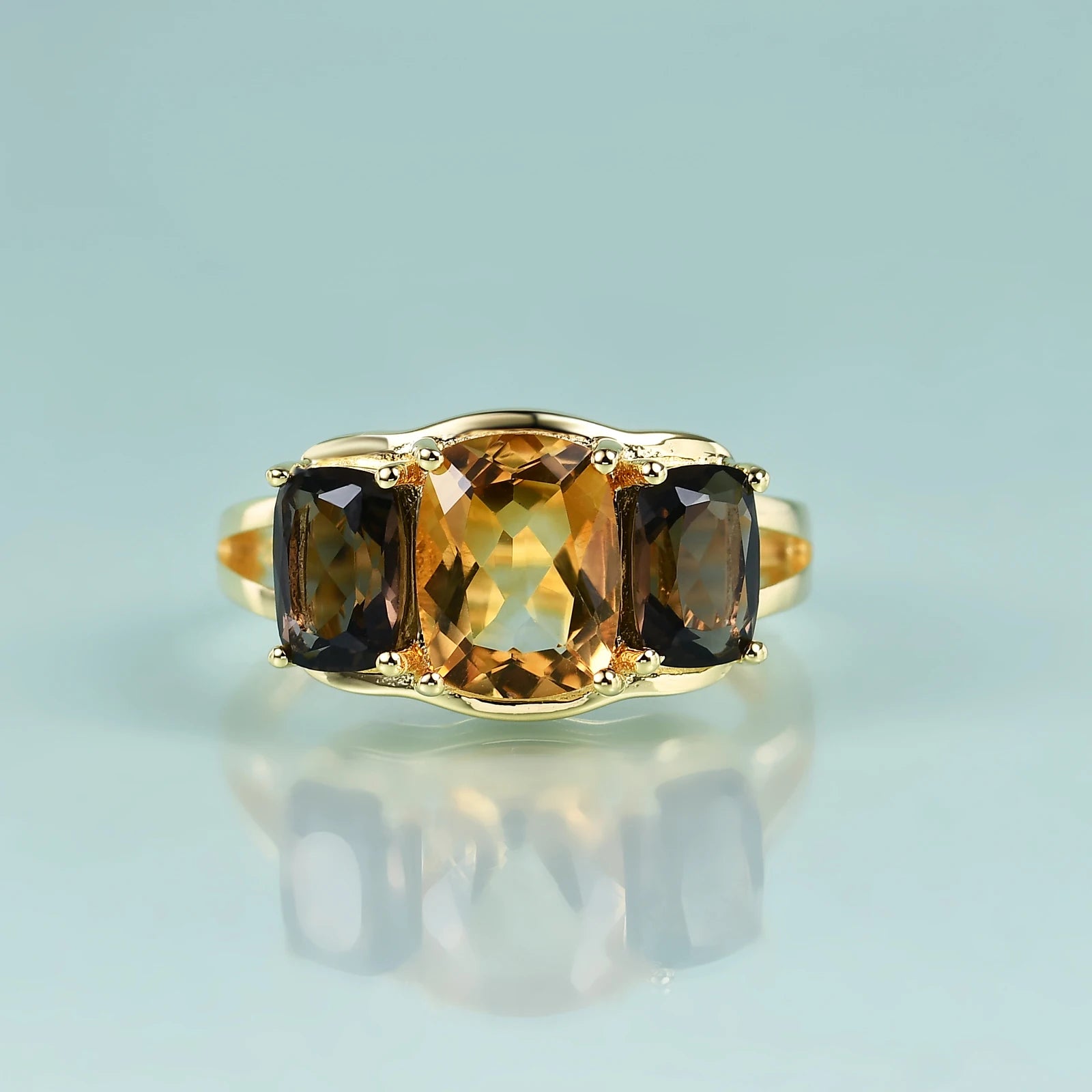 Citrine stone ring three stone ring with real natural and large citrine gemstones adjustable ring