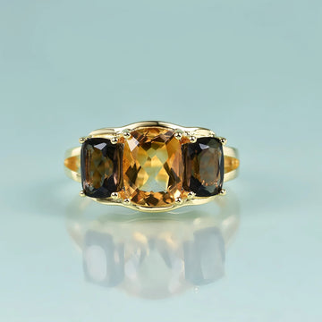 Citrine stone ring three stone ring with real natural and large citrine gemstones adjustable ring