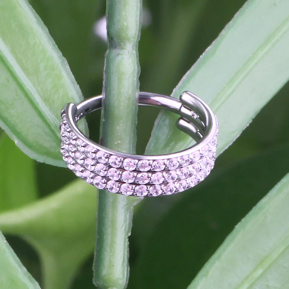 Thick conch hoop chunky conch ring with three layers of diamonds titan